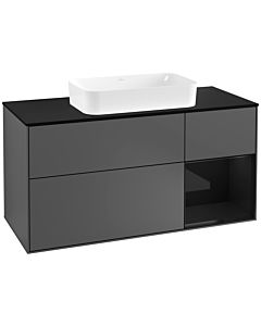 Villeroy und Boch Finion Waschtischunterschrank G302PHGK 120cm, Abdeckplatte black matt, Emotion, Regal rechts Glossy Black Lacquer, Anthracite matt
