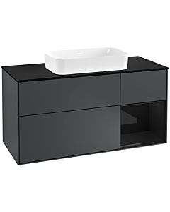 Villeroy und Boch Finion Waschtischunterschrank G302PHHG 120cm, Abdeckplatte black matt, Emotion, Regal rechts Glossy Black Lacquer, Midnight Blue Matt Lacquer