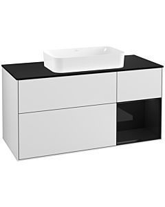 Villeroy und Boch Finion Waschtischunterschrank G302PHMT 120cm, Abdeckplatte black matt, Emotion, Regal rechts Glossy Black Lacquer, White matt lacquer