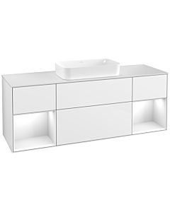Villeroy und Boch Finion Villeroy und Boch G331GFGF 160cm, plaque de finition blanc mat, Emotion, étagères laqué blanc brillant, laqué blanc brillant