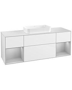 Villeroy und Boch Finion Waschtischunterschrank G331GJGF 160cm, Abdeckplatte white matt, Emotion, Regale Light grey matt lacquer, Glossy white lacquer