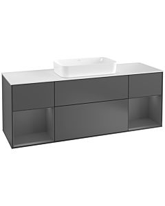 Villeroy und Boch Finion Waschtischunterschrank G331GKGK 160cm, Abdeckplatte white matt, Emotion, Regale Anthracite matt lacquer, Anthracite matt
