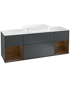 Villeroy und Boch Finion Waschtischunterschrank G331GNHG 160cm, Abdeckplatte white matt, Emotion, Regale Walnut veneer, Midnight Blue Matt Lacquer