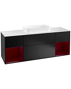 Villeroy und Boch Finion Waschtischunterschrank G331HBPD 160cm, Abdeckplatte white matt, Emotion, Regale Peony matt lacquer, Black matt lacquer