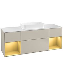 Villeroy und Boch Finion Villeroy und Boch G331HFHH 160cm, plaque de recouvrement blanc mat, Emotion, étagères laqué or mat, Sand Matt Lacquer