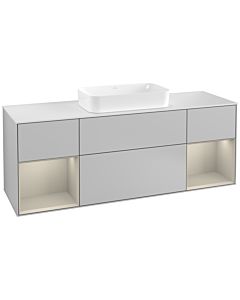 Villeroy und Boch Finion Villeroy und Boch G331HHGJ 160cm, plaque de finition blanc mat, Emotion, étagères laqué sable sable, gris clair mat