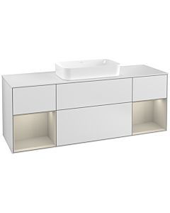 Villeroy und Boch Finion Waschtischunterschrank G331HHMT 160cm, Abdeckplatte white matt, Emotion, Regale sand matt lacquer, White matt lacquer