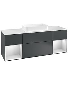 Villeroy und Boch Finion Waschtischunterschrank G331MTHG 160cm, Abdeckplatte white matt, Emotion, Regale White matt lacquer, Midnight Blue Matt Lacquer