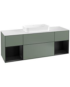 Villeroy und Boch Finion Villeroy und Boch G331PDGM 160cm, plaque de finition blanc mat, Emotion, étagères laqué noir mat, Olive Matt Lacquer