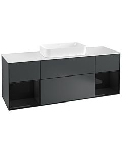 Villeroy und Boch Finion Waschtischunterschrank G331PHHG 160cm, Abdeckplatte white matt, Emotion, Regale Glossy black lacquer, Midnight Blue Matt Lacquer