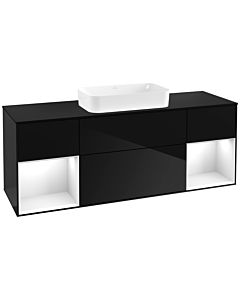 Villeroy und Boch Finion Villeroy und Boch Finion G332GFPH 160cm, cover plate black matt, Emotion, shelves Glossy white lacquer, Glossy Black Lacquer