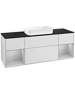 Villeroy und Boch Finion Waschtischunterschrank G332GJMT 160cm, Abdeckplatte black matt, Emotion, Regale Light grey matt lacquer, White matt lacquer