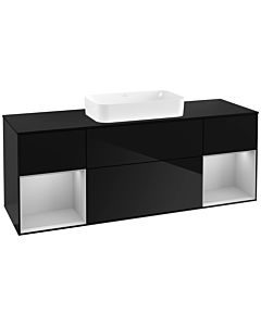 Villeroy und Boch Finion Waschtischunterschrank G332GJPH 160cm, Abdeckplatte black matt, Emotion, Regale Light grey matt lacquer, Glossy Black Lacquer