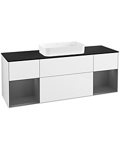 Villeroy und Boch Finion Waschtischunterschrank G332GKGF 160cm, Abdeckplatte black matt, Emotion, Regale Anthracite matt lacquer, Glossy white lacquer