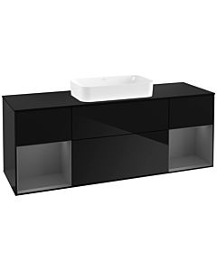 Villeroy und Boch Finion Waschtischunterschrank G332GKPH 160cm, Abdeckplatte black matt, Emotion, Regale Anthracite matt lacquer, Glossy Black Lacquer