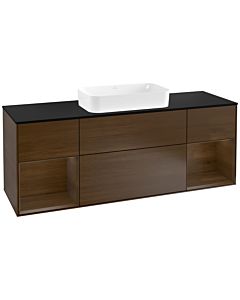 Villeroy und Boch Finion Waschtischunterschrank G332GNGN 160cm, Abdeckplatte black matt, Emotion, Regale Walnut veneer, Walnut veneer