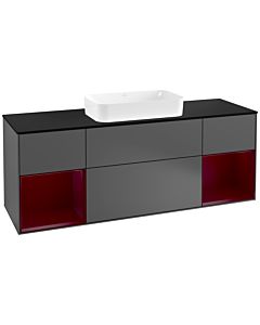 Villeroy und Boch Finion Waschtischunterschrank G332HBGK 160cm, Abdeckplatte black matt, Emotion, Regale Peony matt lacquer, Anthracite matt