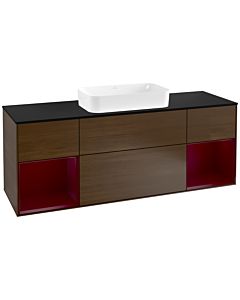 Villeroy und Boch Finion Waschtischunterschrank G332HBGN 160cm, Abdeckplatte black matt, Emotion, Regale Peony matt lacquer, Walnut veneer