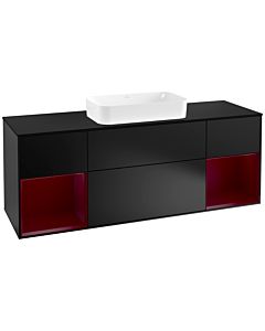 Villeroy und Boch Finion Villeroy und Boch G332HBPD 160cm, plaque de finition noir mat, Emotion, étagères Peony laqué mat, laqué noir mat