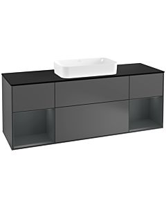 Villeroy und Boch Finion Waschtischunterschrank G332HGGK 160cm, Abdeckplatte black matt, Emotion, Regale Midnight matt lacquer, Anthracite matt