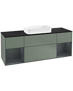 Villeroy und Boch Finion Waschtischunterschrank G332HGGM 160cm, Abdeckplatte black matt, Emotion, Regale Midnight matt lacquer, Olive Matt Lacquer