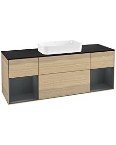 Villeroy und Boch Finion Waschtischunterschrank G332HGPC 160cm, Abdeckplatte black matt, Emotion, Regale Midnight matt lacquer, Oak Veneer
