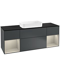 Villeroy und Boch Finion Waschtischunterschrank G332HHHG 160cm, Abdeckplatte black matt, Emotion, Regale sand matt lacquer, Midnight Blue Matt Lacquer