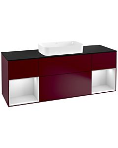 Villeroy und Boch Finion Waschtischunterschrank G332MTHB 160cm, Abdeckplatte black matt, Emotion, Regale White matt lacquer, Peony Matt