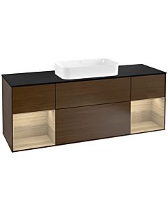 Villeroy und Boch Finion Waschtischunterschrank G332PCGN 160cm, Abdeckplatte black matt, Emotion, Regale Oak Veneer, Walnut veneer