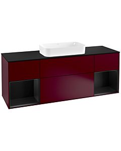 Villeroy und Boch Finion Waschtischunterschrank G332PDHB 160cm, Abdeckplatte black matt, Emotion, Regale Black matt lacquer, Peony Matt
