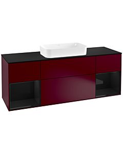 Villeroy und Boch Finion Villeroy und Boch G332PHHB 160cm, plaque de finition noir mat, Emotion, étagères laqué noir brillant, Peony Matt