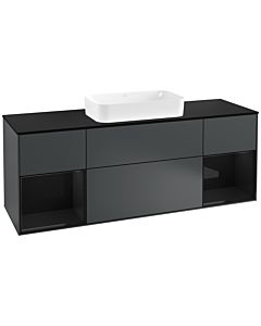 Villeroy und Boch Finion Waschtischunterschrank G332PHHG 160cm, Abdeckplatte black matt, Emotion, Regale Glossy black lacquer, Midnight Blue Matt Lacquer