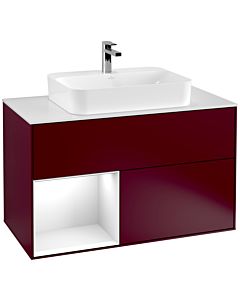 Villeroy und Boch Finion Waschtischunterschrank G361GFHB 100cm, Abdeckplatte white matt, Emotion, Regal links Glossy white lacquer, Peony Matt