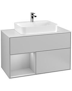 Villeroy und Boch Finion Waschtischunterschrank G361GJGJ 100cm, Abdeckplatte white matt, Emotion, Regal links Light grey matt, Light grey matt