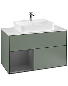 Villeroy und Boch Finion Villeroy und Boch Finion G361GKGM 100cm, cover plate white matt, Emotion, shelf left anthracite matt, Olive Matt Lacquer