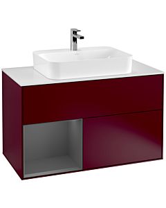 Villeroy und Boch Finion Waschtischunterschrank G361GKHB 100cm, Abdeckplatte white matt, Emotion, Regal links Anthracite matt, Peony Matt