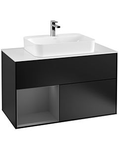 Villeroy und Boch Finion Villeroy und Boch Finion G361GKPD 100cm, cover plate white matt, Emotion, shelf left anthracite matt, black matt lacquer