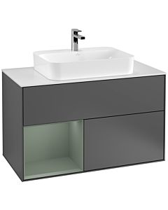 Villeroy und Boch Finion Villeroy und Boch Finion G361GMGK 100cm, cover plate white matt, Emotion, shelf left Olive Matt Lacquer , anthracite matt
