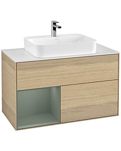 Villeroy und Boch Finion Villeroy und Boch Finion G361GMPC 100cm, cover plate white matt, Emotion, shelf left Olive Matt Lacquer , Oak Veneer