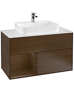 Villeroy und Boch Finion Waschtischunterschrank G361GNGN 100cm, Abdeckplatte white matt, Emotion, Regal links Walnut veneer, Walnut veneer