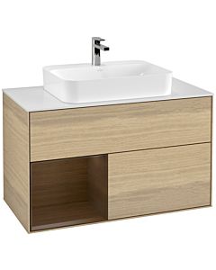 Villeroy und Boch Finion Villeroy und Boch G361GNPC 100cm, plaque de finition blanc mat, emotion, étagère gauche placage noyer, Oak Veneer