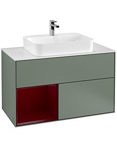 Villeroy und Boch Finion Villeroy und Boch G361HBGM 100cm, plaque de finition blanc mat, émotion, étagère à gauche Peony , Olive Matt Lacquer