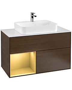 Villeroy und Boch Finion Villeroy und Boch Finion G361HFGN 100cm, cover plate white matt, Emotion, shelf left gold matt, walnut veneer