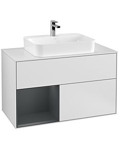 Villeroy und Boch Finion Waschtischunterschrank G361HGMT 100cm, Abdeckplatte white matt, Emotion, Regal links Midnight Blue Matt Lacquer, White matt lacquer