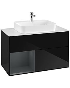 Villeroy und Boch Finion Waschtischunterschrank G361HGPH 100cm, Abdeckplatte white matt, Emotion, Regal links Midnight Blue Matt Lacquer, Glossy Black Lacquer