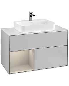 Villeroy und Boch Finion Villeroy und Boch Finion G361HHGJ 100cm, cover plate white matt, Emotion, shelf left Sand Matt Lacquer , light gray matt