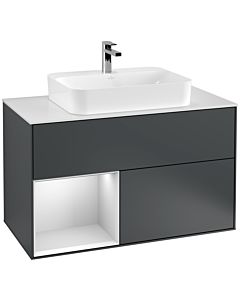Villeroy und Boch Finion Villeroy und Boch Finion G361MTHG 100cm, cover plate white matt, Emotion, shelf left white matt lacquer, midnight Blue Matt Lacquer