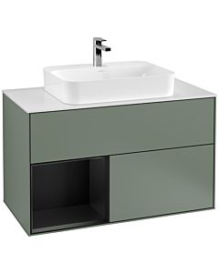 Villeroy und Boch Finion Villeroy und Boch Finion G361PDGM 100cm, cover plate white matt, Emotion, shelf left black matt lacquer, Olive Matt Lacquer