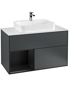 Villeroy und Boch Finion Villeroy und Boch Finion G361PDHG 100cm, cover plate white matt, Emotion, shelf left black matt lacquer, midnight Blue Matt Lacquer