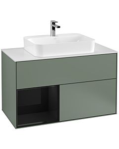 Villeroy und Boch Finion Villeroy und Boch Finion G361PHGM 100cm, cover plate white matt, Emotion, shelf left Glossy Black Lacquer , Olive Matt Lacquer